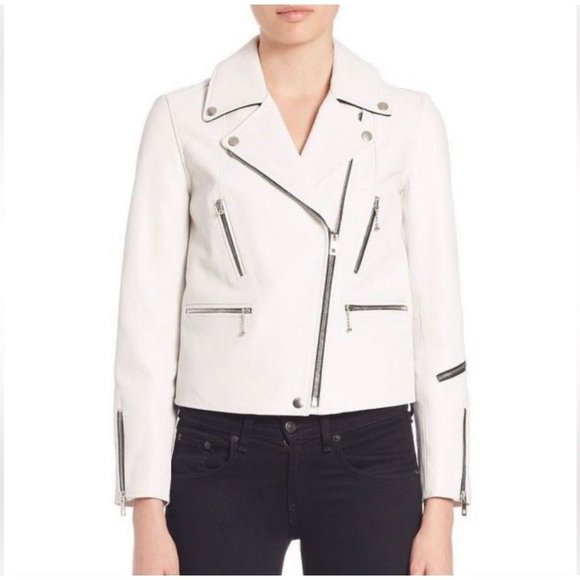 rag & bone White Leather Moto Biker Jacket - Picture 1 of 13